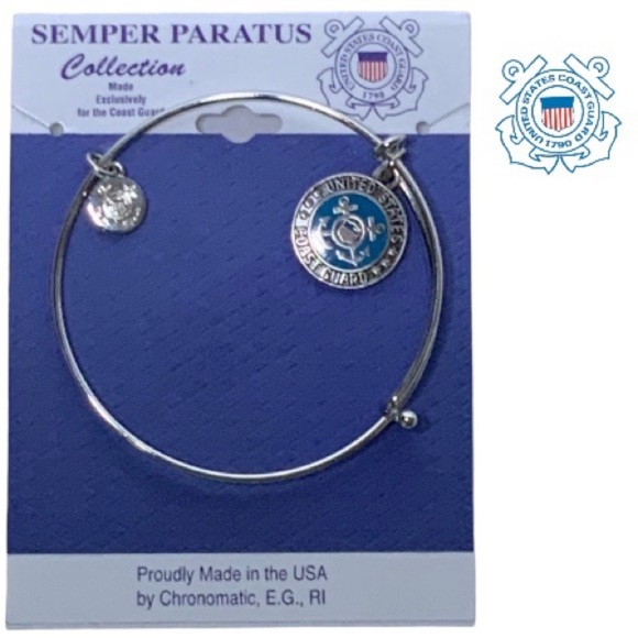Chronomatic EG Jewelry - USA Coast Guard Bracelet Bangle Charm Patriotic Pendants Women’s Silver Tone OS